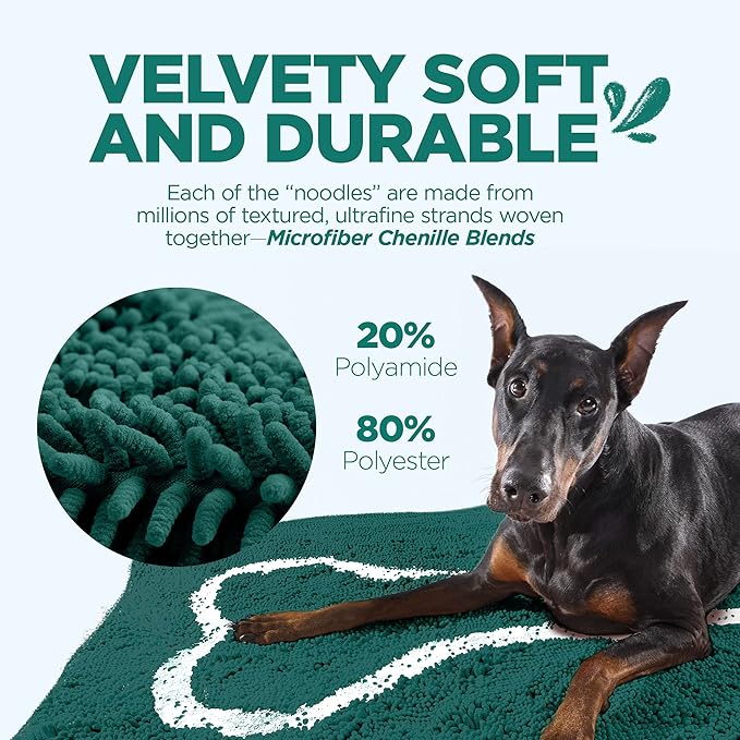 Soggy Doggy Doormat with Bone Design - Ultra Absorbent Microfiber Chenille Wet Dog Mat for Muddy Paws - Non-Slip and Machine Washable (Evergreen/Oatmeal Bone, Extra-Large 36” x 60”)