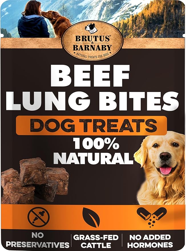 BRUTUS & BARNABY Beef Lung Bites for Dogs - 100% Single Ingredient Dog Treat Made in USA - Protein Packed, Crunchy, Healthy Dog Treats - Grain Free, Rawhide Free, No Additives