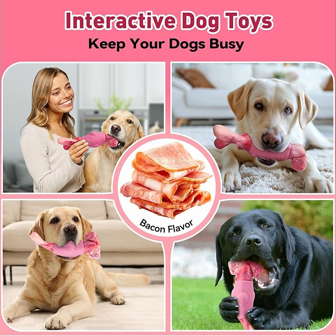 Dog Toys for Aggressive Chewers, Interactive Dog Chew Toy for Large Dogs, Indestructible Squeaky Toys to Keep Them Busy, Tough Toy for Medium/Large Breed Dogs Pink