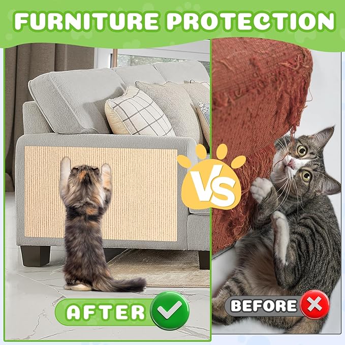 196.8x15.8 Cat Wall Scratcher Mat with Nano Tape,Anti Cats Scratch Furniture Couch Carpet Corner Protector for Indoor,Trimmable Cat Scratching Pad Board Sofa Replacement