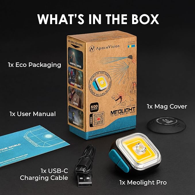 Apace Vision MEOLIGHT PRO 500 Lumen Light for Running, Dogs, Walking - Wearable Flashlight Chest LED Safety Light for Dog Collars, Bike Tail Lights, Hiking, Camping - Reflective Accessories