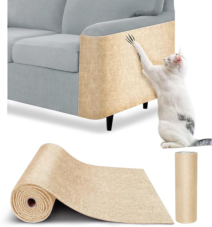Cat Scratch Furniture Protector – DIY Climb Scratch Mat,Cat Scratch Pad, Couch Protector from Cat Claws, Trimmable Self-Adhesive Carpet for Indoor Sofa, Furniture (Beige, 78.7" x 15.8")