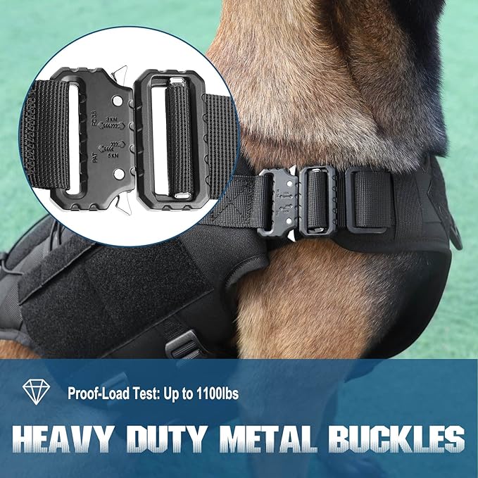 PETNANNY Tactical Service Dog Vest - No-Pull Emotional Support Harness with Hook & Loop Patches & Molle System for Training & Hunting (Black, Small)