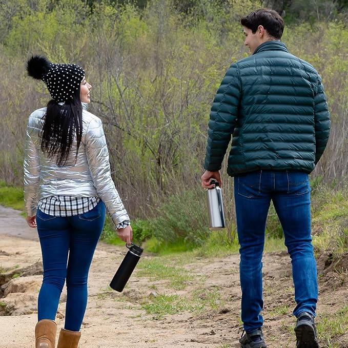 LaserGram Personalized Water Bottle, Cat with Butterfly, Stainless Steel Double Wall Vacuum Insulated with Flip Top Straw, Custom Engraved Gift (32oz / 950ml Navy Blue)