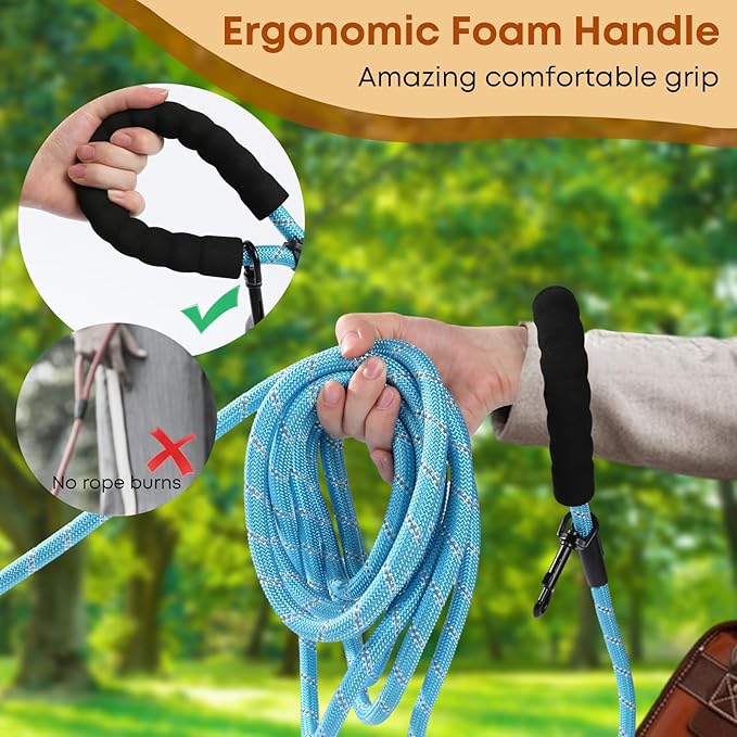 (2 Pack) Long Dog Leash for Dog Training 30FT, Lockable Hook Heavy Duty Dog Lead Tie Out Rope for Large Medium Small Dogs Outside Walking, Playing, Camping, or Yard(Black&Blue)