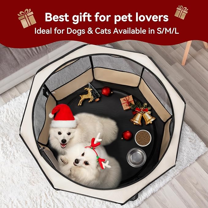 PETSFIT Portable Dog Playpen,36" Dog Play Pen Indoors with Removable Waterproof Mat & Zippered Roof | RV, Camping, Travel Dog Pen | Whelping & Cat Observation Space(36" L x 36" W x 21" H)