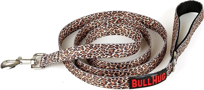 BULLHUG 6 FT Bulldog Leash with Padded Handle. Perfect for Bulldogs, French Bulldogs, Pugs & All Breeds. Leashes for Walking, Training Lead for Bulldogs (Leopard)