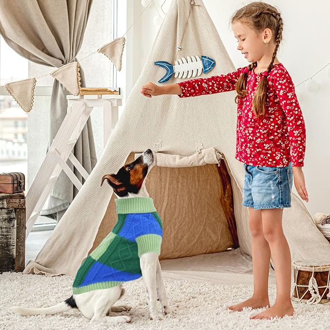 Turtleneck Pet Sweaters for Dogs Boys or Girls,Color Inlay and Moving Needle Pattern Dog Sweater,Pet Clothes,Dog Sweaters,Suitable for Various Breeds Dogs or Sizes(Green Group,2XL)