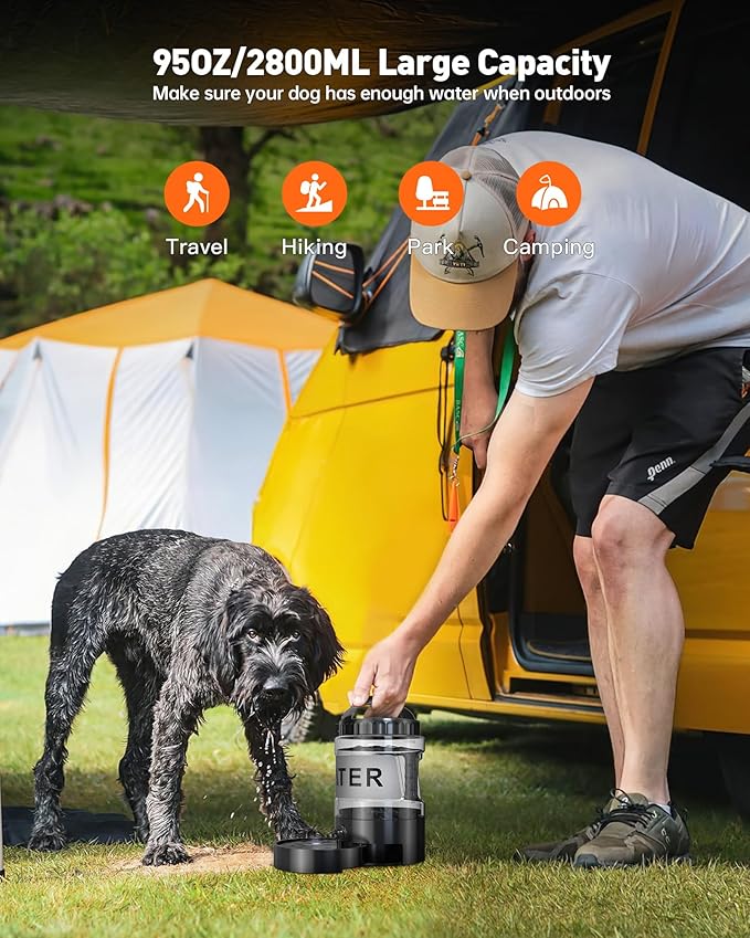 Portable Dog Water Bottle Bowl - 95 oz Travel Water Bowl Dispenser for Dogs Leak Proof, Suitable for Large Pet Drinking, A Must Have for Outdoor, Camping, Walking, Beach, Hunting, and Other Scenes