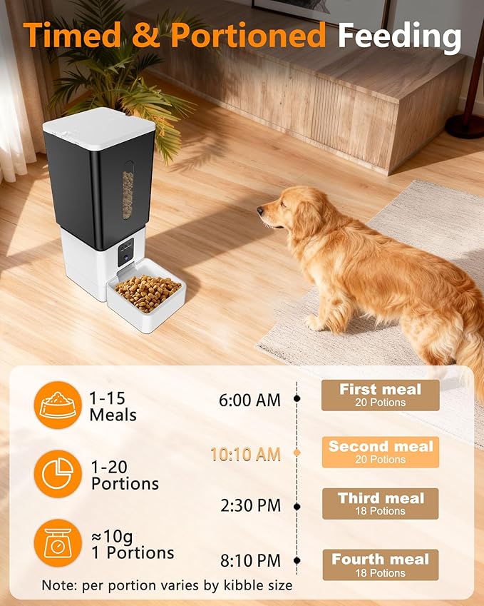 Automatic Dog Feeder Large Breed: 12L/50 Cups with HD 1080P Camera - 5G WiFi Anti-Clog Timed Dog Food Dispenser for Golden Retriever Busy Owners by UTCG