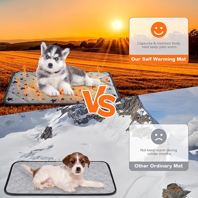 Namalu 4 Pack Self Warming Cat Bed Self Heating Cat Mat Star Pattern Soft Dog Crate Pad Thermal Pet Mat Anti Slip Kennel Dog Washable Warming Bed for Outdoor Indoor(18 x 24 Inch,Gray)