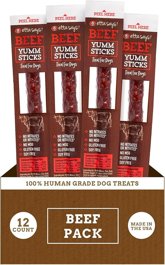 etta says! Yumm Sticks - Real Meat Beef Dog Jerky Treats - Human Grade - Made in The USA (12 Count Pack of 1)