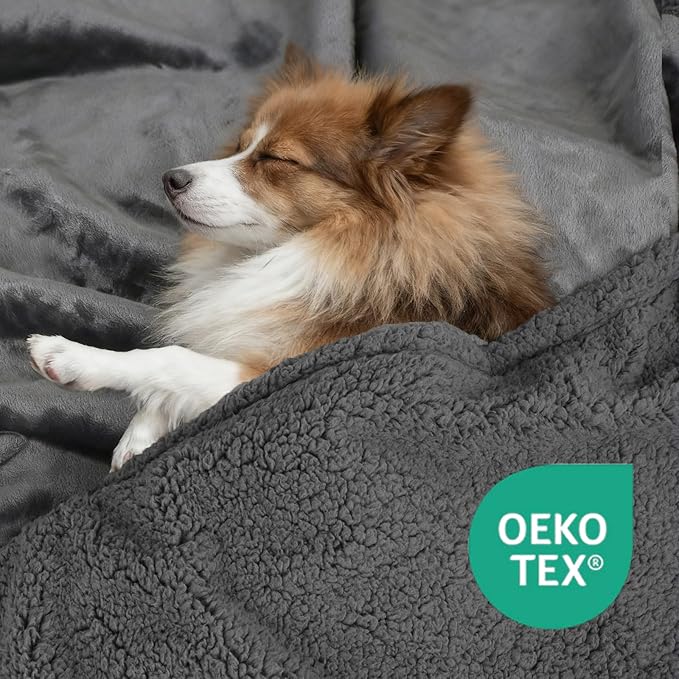 Waterproof Dog Blanket for Large Dogs - Reversible Washable Pet Blanket, Soft Sherpa Fleece Furniture Protector, Cat Throw Bed Couch, Grey,50"x60"
