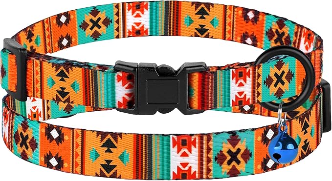 Cat Collars 2 Pack - Soft Cute Breakaway Collar with Bell, Adjustable Safety Kitten Collars for Girl & Boy Cats – Comfortable Stylish Patterned Print Lightweight (Tribal + Southwest)