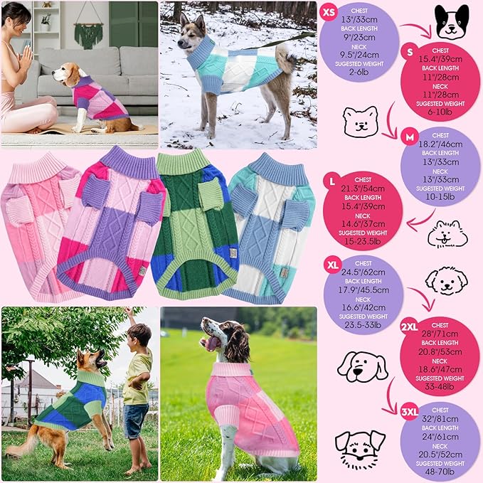Turtleneck Pet Sweaters for Dogs Boys or Girls,Color Inlay and Moving Needle Pattern Dog Sweater,Pet Clothes,Dog Sweaters,Suitable for Various Breeds Dogs or Sizes (Purple Group,L)