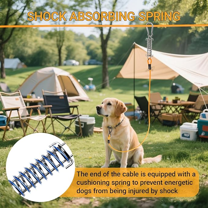 Heavy-Duty Dog Tie-Out Cable Runner System for Yard & Camping, 50/100/120ft with 10/15ft Pulley Line, Supports Dogs Up to 250lbs (Orange, 100FT)