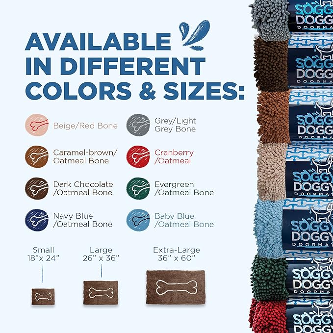 Soggy Doggy Doormat with Bone Design - Ultra Absorbent Microfiber Chenille Wet Dog Mat for Muddy Paws - Non-Slip and Machine Washable (Dark Chocolate/Oatmeal Bone, Extra-Large 36” x 60”)