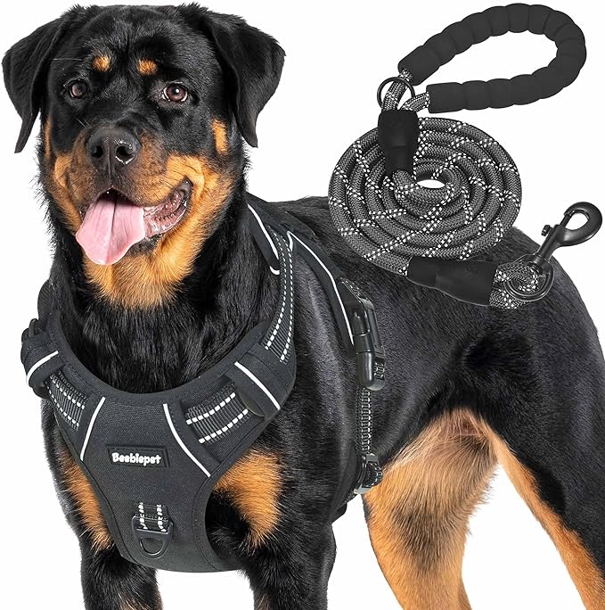 Heavy Duty Tactical Dog Harness for Large Dogs, No Pull Adjustable Pet Harness Reflective Service Training Easy Control Pet Vest Military K9 Working Dog Harnesses-X- Large, Black