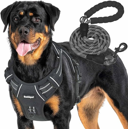 Heavy Duty Tactical Dog Harness for Large Dogs, No Pull Adjustable Pet Harness Reflective Service Training Easy Control Pet Vest Military K9 Working Dog Harnesses-X- Large, Black