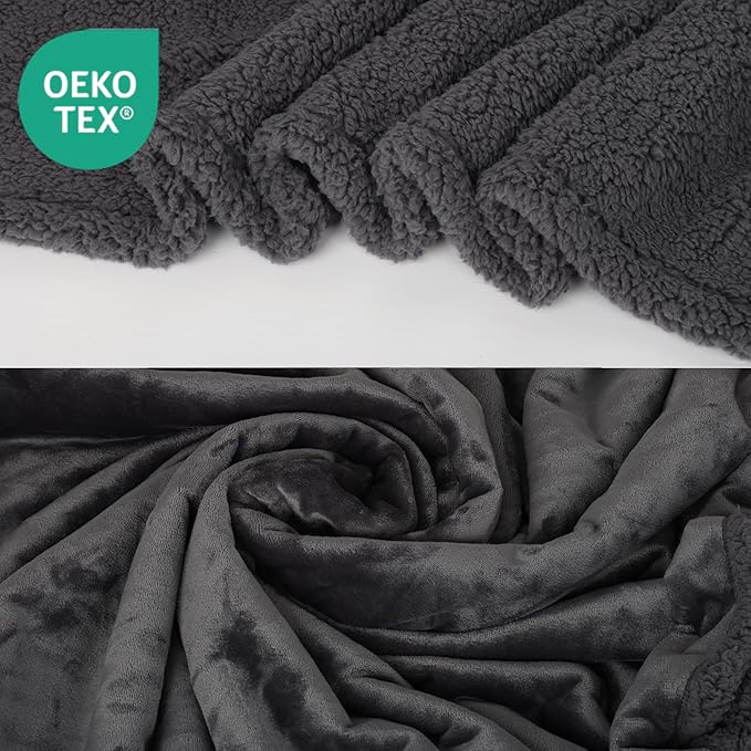Waterproof Dog Blanket for Medium Dogs - Reversible Washable Pet Blanket, Soft Sherpa Fleece Furniture Protector, Cat Throw Bed Couch, Grey, 30"x40"