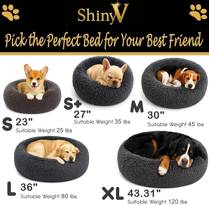 Calming Dog Bed - Fluffy Donut Cuddler for Anxiety Relief, Orthopedic Pet Bed with Non-Slip Bottom, Cozy Round Faux Fur Nest for Dogs and Cats, Plush Crate Mat for Comfort (Dark Grey, Medium)