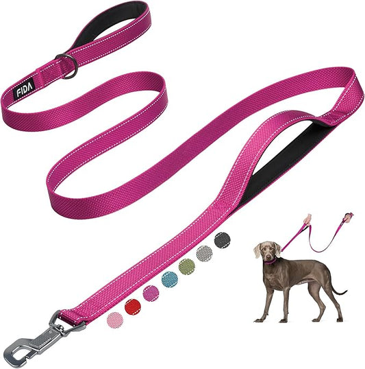 Fida 6 FT Heavy Duty Dog Leash with 2 Comfortable Padded Handles, Traffic Handle & Advanced Easy Snap Hook, Reflective Walking Lead for Large, Medium & Small Breed Dogs, Rose