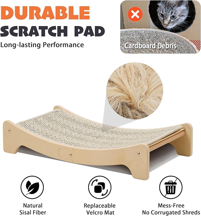 PETKARAY Sisal Cat Scratching Board, Curved Sisal Cat Scratcher, Large Indoor Kitty Scratch Pad, Heavy Duty Arc Lounge Bed for Kitten