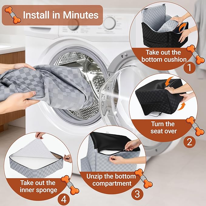 2 in 1 Dog Car Seat Bed for Small/Medium Dogs Up to 35 lbs, Travel Dog Booster Seat with Memory Foam Thick Cushion, Safety Belts&Storage Pockets, Removable Washable Bed Fits Front or Back Seat