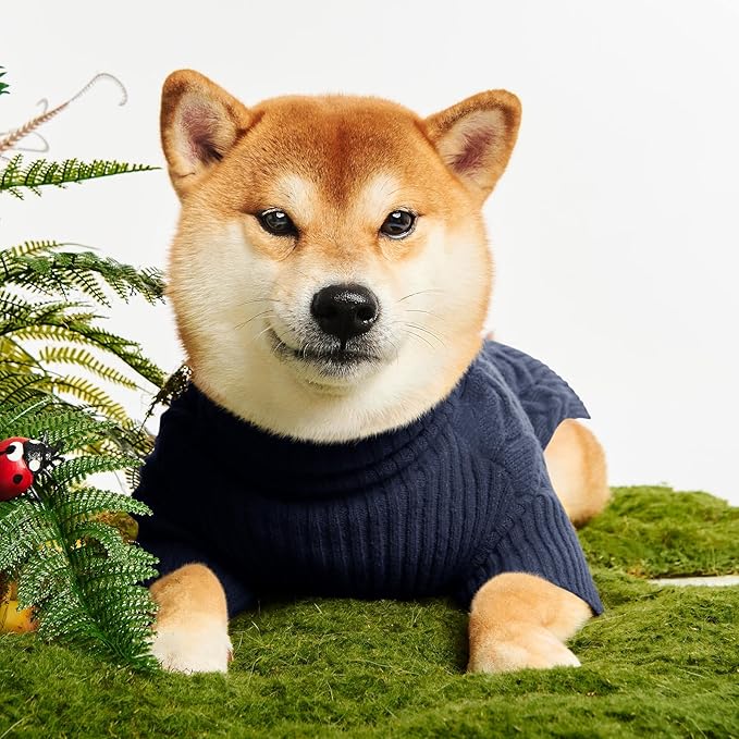 Haloumoning Classic Knit Pullover Dog Sweater, Turtle-Neck Dog Christmas Sweater, Warm Soft Sweaters for Girl Boy for Small Medium Large Dogs