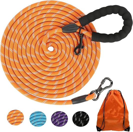 100FT Extra Long Dog Leash for Dog Training, Reflective Dogs Leash with Lockable Hook, Heavy Duty Dog Lead Tie Out Rope for Large Medium Small Dogs Outside Walking, Playing, Camping, or Yard Orange
