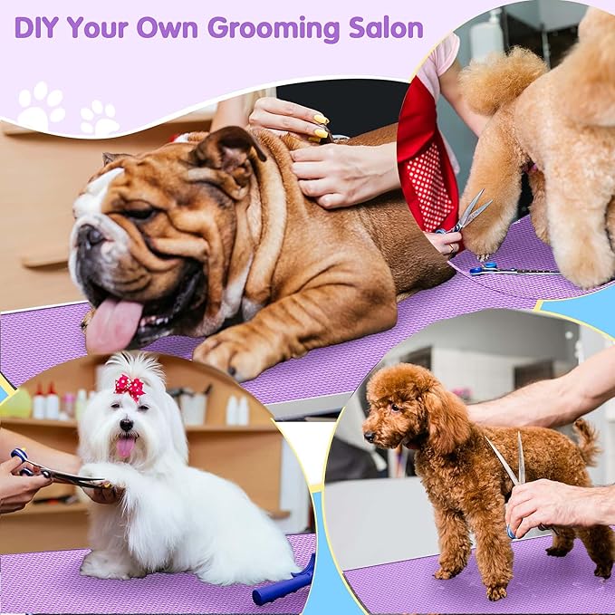 Lyromix Dog Grooming Table, Adjustable Large Pet Drying Desktop, Foldable Bathing Desk with Arms, Noose, Mesh Tray, Maximum Capacity Up to 330Lb