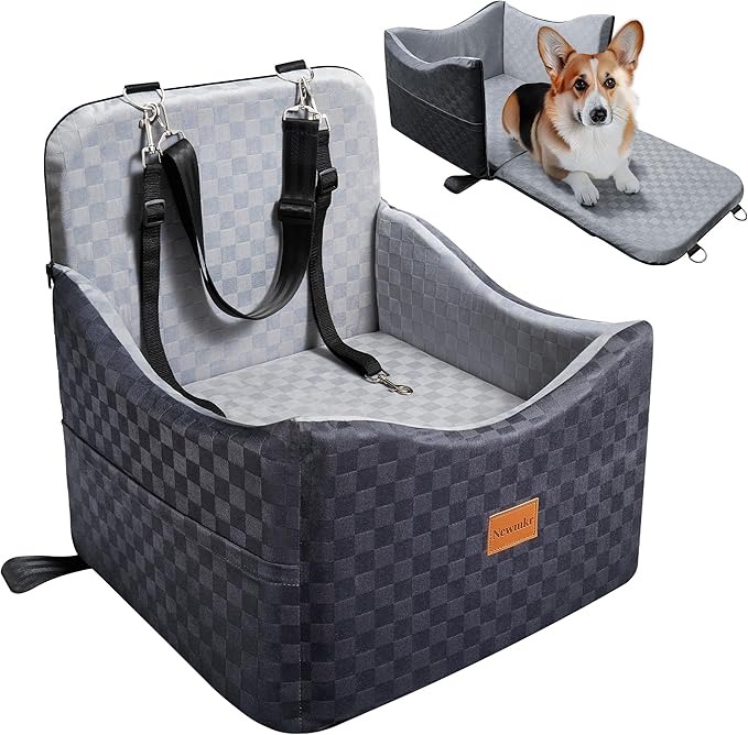 2 in 1 Dog Car Seat Bed for Small/Medium Dogs Up to 35 lbs, Travel Dog Booster Seat with Memory Foam Thick Cushion, Safety Belts&Storage Pockets, Removable Washable Bed Fits Front or Back Seat