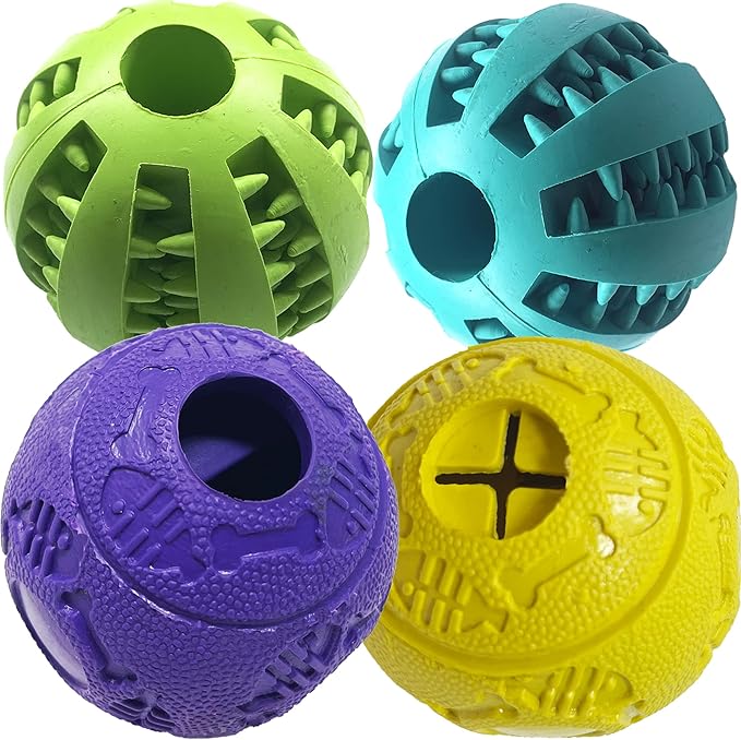 Jalousie Dog Puzzle Balls Dog Treat Dispensing Toy Non-Toxic Natural Rubber Puppy Chew Toys for Puppy PetTeething Puzzle Playing Treat Dispenser Rope (Small - 4 Pack)