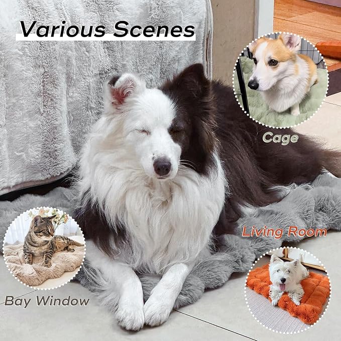 Cat Beds for Indoor Cats Faux Fur Pet Mat Cute Kitten Plush Bed with Non-Slip Bottom for Carriers/Sofa Dog & Puppy Friendly 27 x 20 Inch Green