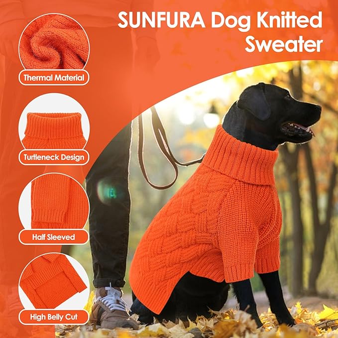 SUNFURA Dog Sweater Large Size Dogs, XL Dog Sweaters for Winter, Extra Large Breeds Girl Boy Pullover, Pet Knitted Knitwear Fall Sweatshirt for Pitbull, Labrador Retriever, Orange X-Large