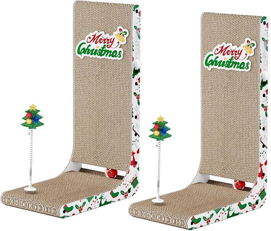 Cardboard Cat Scratcher, 23.6 Inch L Shaped Vertical Cat Scratching Board, Wall-Mount Cat Scratchers for Indoor Cats (Colorful, 2pcs)