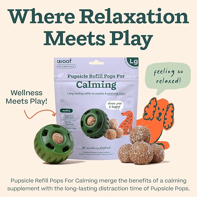 WOOF Pupsicle Refill Pops for Calming - Long-Lasting Refills for The Pupsicle Toy to Promote Calm - Calming Dog Treats - Magnesium for Dogs- Large Pops - 7 Count
