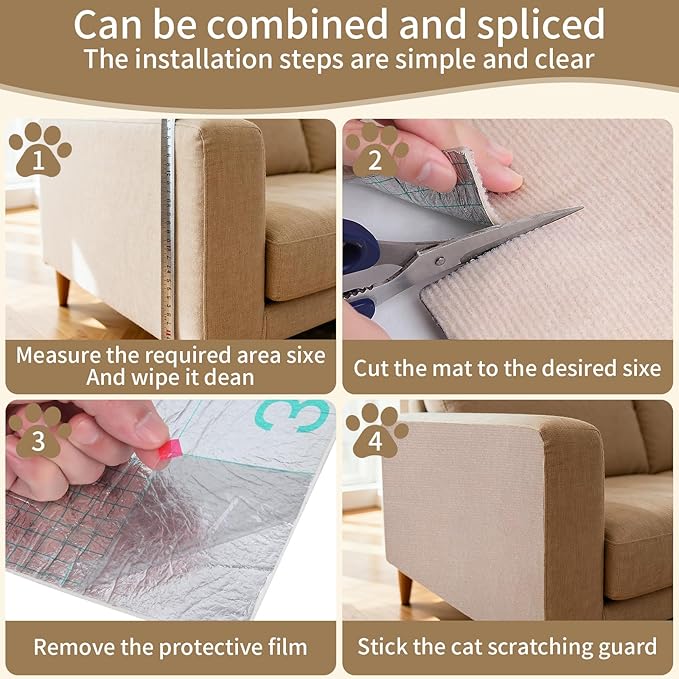 78.7"x15.8" Cat Scratch Mat,Adhesive Cat Scratch Pad for Furniture,DIY Cats Scratch Furniture Protector for Furniture,Sofa,Couch,Covering Cat Scratching Post Replacement Pads,Light Khaki