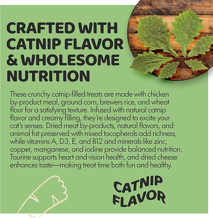 Crunchy Cat Treats – Dual‐Texture Crunch & Creamy Soft Feline Snack Bites for All Life Stages, Great for Training Treat Value Bags (1 Pound, Catnip)