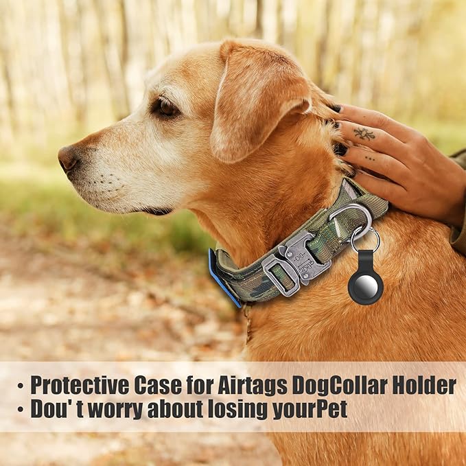 Tactical Military Collar - Adjustable Nylon, Heavy Duty Metal Buckle with Handle for Dog Training, with Patches (Camo, XL)