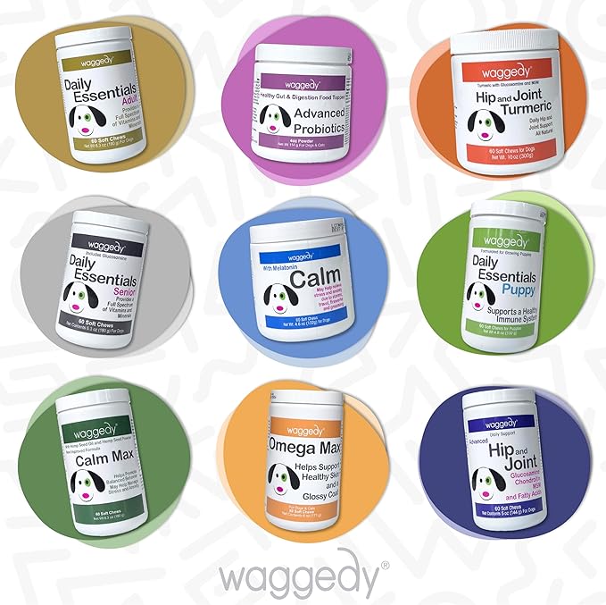 waggedy Calm Max — Calming Chews for Dogs for Balanced Behaviour & Anxiety Relief — Calming Dog Treats for Travel, Fireworks & Separation — Dog Supplements & Vitamins (60 Chews)