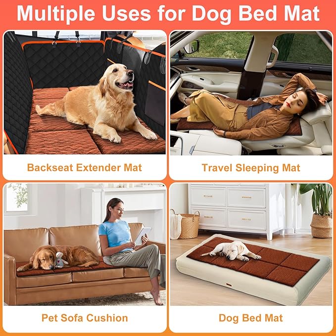 Car Backseat Dog Mat, Comfortable Non-Slip Cushion Suitable for Travel Dog Bed and Pet Home Sofa Blanket, Custom Mat for Car Backseat Extender and Seat Cover (Brown 51.2x23.6in)