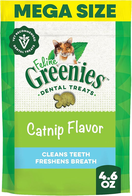 Greenies Feline Veterinarian-Recommended Adult Natural Dental Cat Treats, Catnip Flavor, 4.6 oz. Pouch
