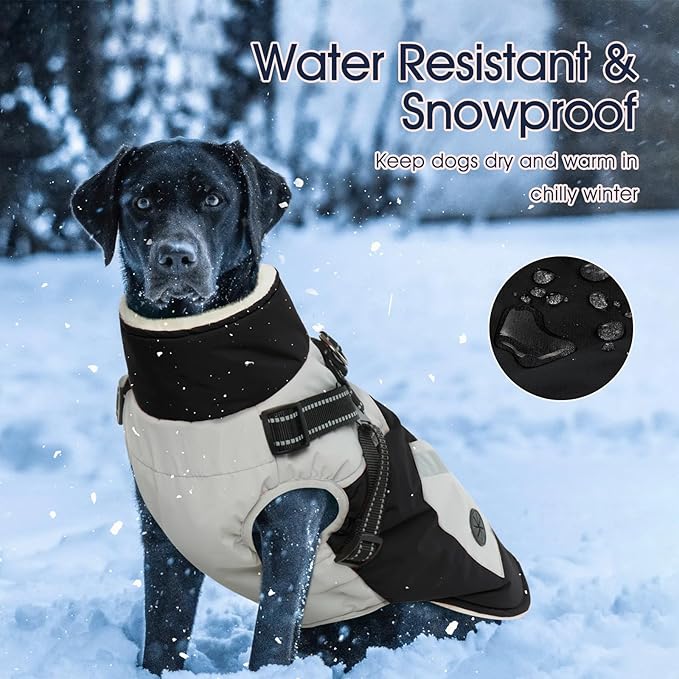 IECOii Warm Small Dog Coat Harness with D Ring - Black, Small, Zip Dog Jacket Winter Reflective, Fleece Lined Snowsuit, Pet Clothes for Yorkshire Terrier, Bichon, Shih Tzu