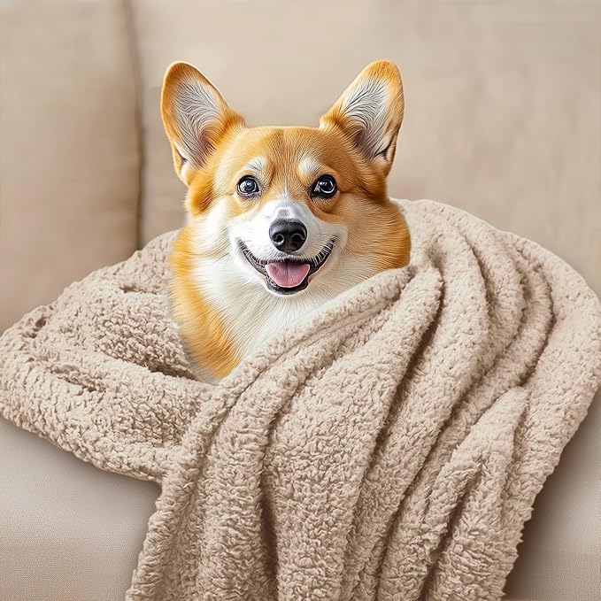 1 Pack 3 Calming Blankets Fluffy Premium Fleece Pet Blanket Soft Sherpa Throw for Dog Puppy Cat Beige Medium (30" x20'')
