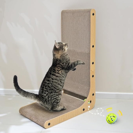 PETKARAY Cat Scratcher, Cat Scratching Board, L Shape Cat Scratch Pad for Indoor Cats, Floor Mounted Scratching Cardboard with Ball Toy