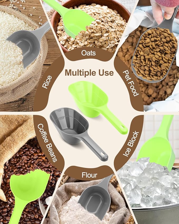 2 PACK Dog Food Scoop,1 Cup Capacity Pet Food Scoop With Measuring Lines For Dog, Puppy and Cat (Grey and Green)
