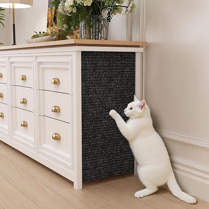 Decotalk Cat Wall Scratcher Black Wall Mounted Cat Scratcher Adhesive Peel and Stick Carpet Scratching Mat for Walls Corner 12"x78.7" Adhesive Black Cats Corner Scratchers for Indoor Cats Scratch Post