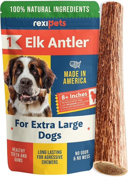 100% Natural - Antlers For Dogs - Elk Antlers for Very Large Dogs - Naturally Shed in USA - Grade A Dog Antler Chews - Dog Chews - Natural, Long-Lasting Treats for Aggressive Chewers - Extra Large