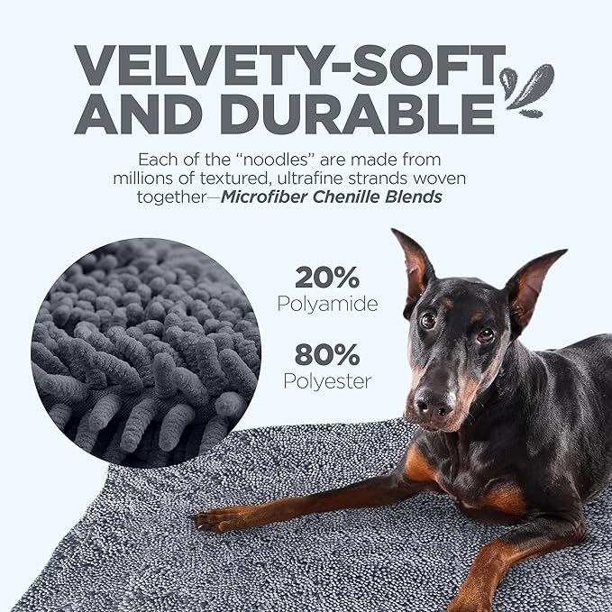 Soggy Doggy Doormat Plain Solid Color Design - Ultra Absorbent Microfiber Chenille Wet Dog Mat for Muddy Paws - Non-Slip and Machine Washable (Grey, Extra-Large 36” x 60”)